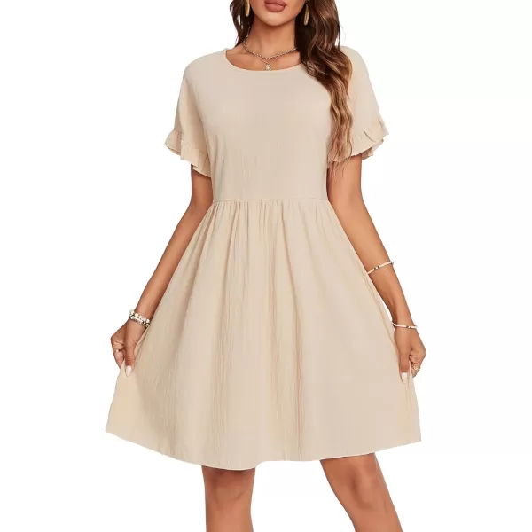 LYANER Women's Frilled Mock Neck Long Sleeve Babydoll Dress Casual Loose Flowy Swing Tunic Dresses
