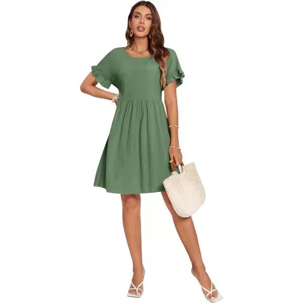 LYANER Women's Frilled Mock Neck Long Sleeve Babydoll Dress Casual Loose Flowy Swing Tunic Dresses