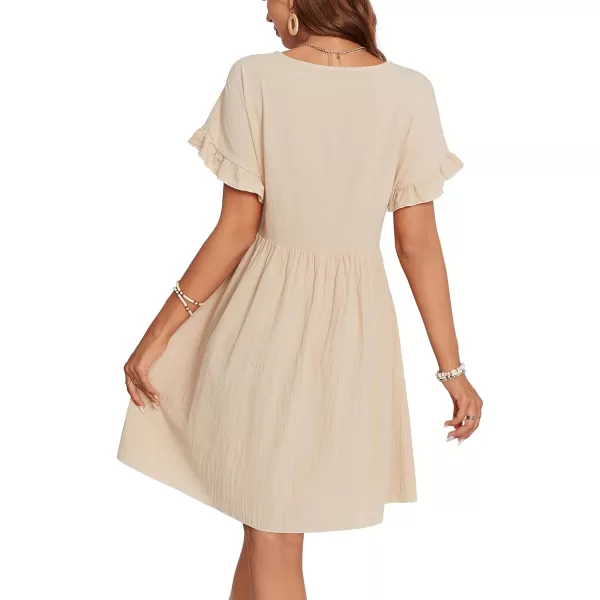 LYANER Women's Frilled Mock Neck Long Sleeve Babydoll Dress Casual Loose Flowy Swing Tunic Dresses