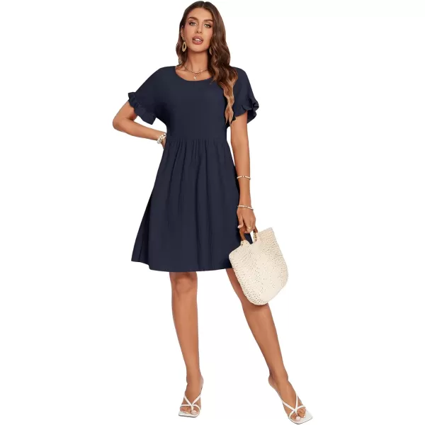 LYANER Women's Frilled Mock Neck Long Sleeve Babydoll Dress Casual Loose Flowy Swing Tunic Dresses