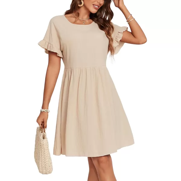 LYANER Women's Frilled Mock Neck Long Sleeve Babydoll Dress Casual Loose Flowy Swing Tunic Dresses
