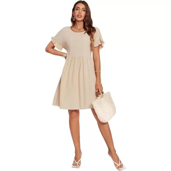 LYANER Women's Frilled Mock Neck Long Sleeve Babydoll Dress Casual Loose Flowy Swing Tunic Dresses
