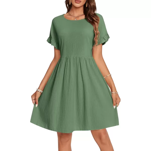 LYANER Women's Frilled Mock Neck Long Sleeve Babydoll Dress Casual Loose Flowy Swing Tunic Dresses