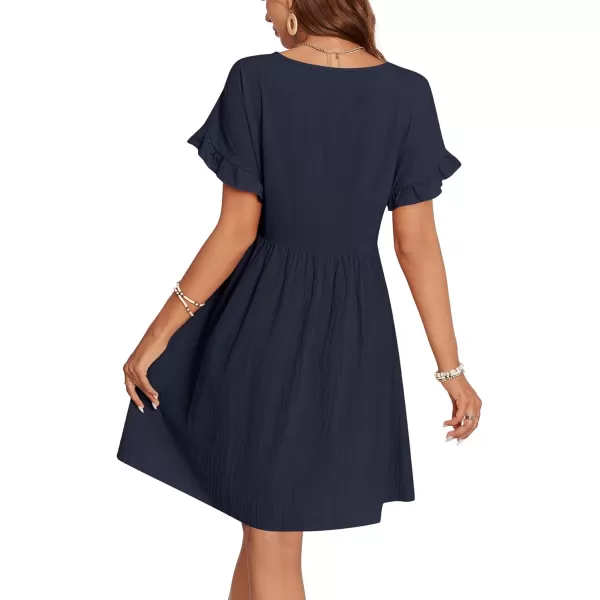 LYANER Women's Frilled Mock Neck Long Sleeve Babydoll Dress Casual Loose Flowy Swing Tunic Dresses