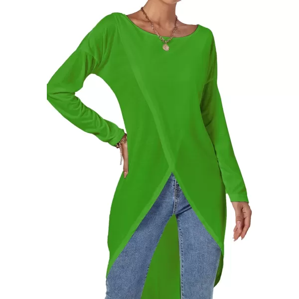 LYANER Women's High Low Long Sleeve Wrap Front Split Hem Long Shirt Blouse Tunic Top