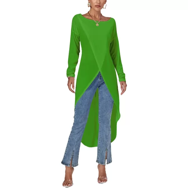 LYANER Women's High Low Long Sleeve Wrap Front Split Hem Long Shirt Blouse Tunic Top