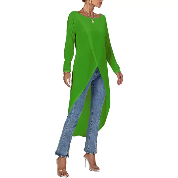 LYANER Women's High Low Long Sleeve Wrap Front Split Hem Long Shirt Blouse Tunic Top