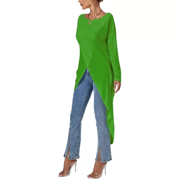 LYANER Women's High Low Long Sleeve Wrap Front Split Hem Long Shirt Blouse Tunic Top