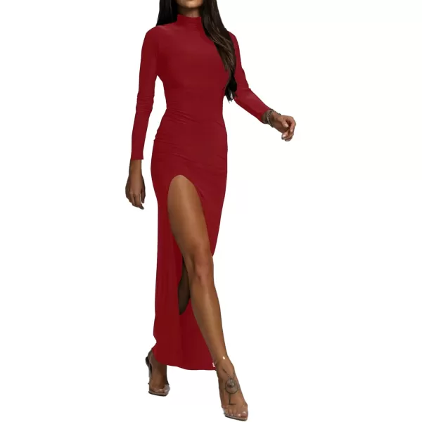 LYANER Women's Mock Neck Long Sleeve Slit Split Hem Cocktail Party Long Dress