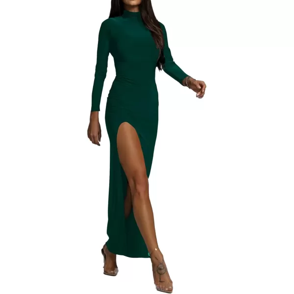 LYANER Women's Mock Neck Long Sleeve Slit Split Hem Cocktail Party Long Dress