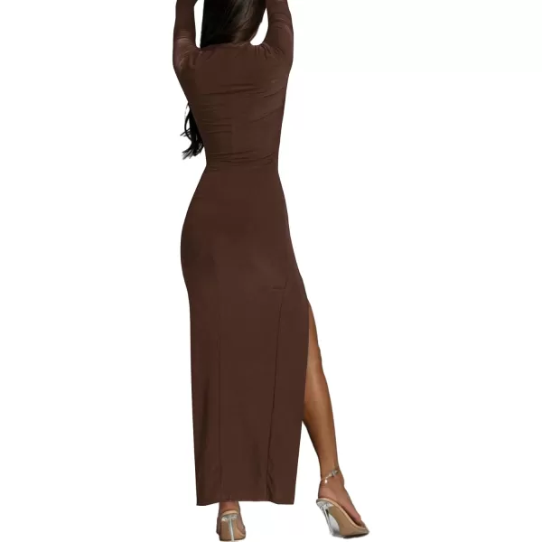 LYANER Women's Mock Neck Long Sleeve Slit Split Hem Cocktail Party Long Dress