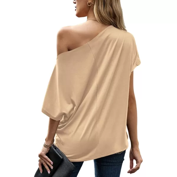 LYANER Women's Off Shoulder Twist Knot Batwing Sleeve Loose Tunic T Shirt Blouse Top