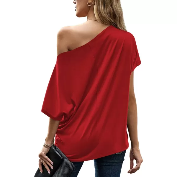 LYANER Women's Off Shoulder Twist Knot Batwing Sleeve Loose Tunic T Shirt Blouse Top