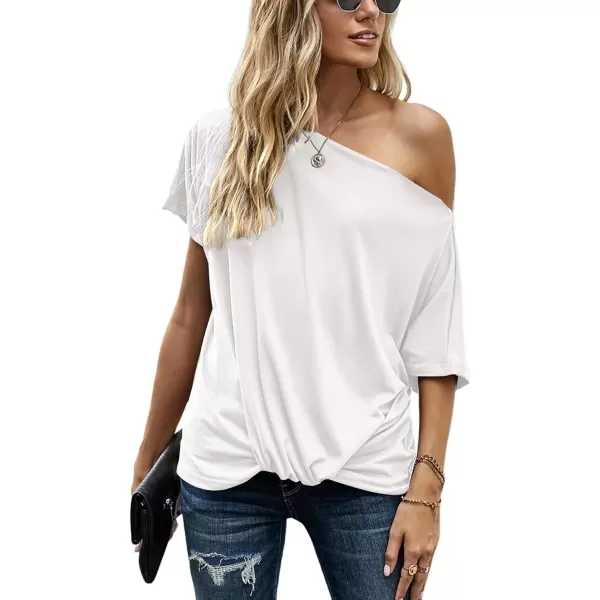 LYANER Women's Off Shoulder Twist Knot Batwing Sleeve Loose Tunic T Shirt Blouse Top