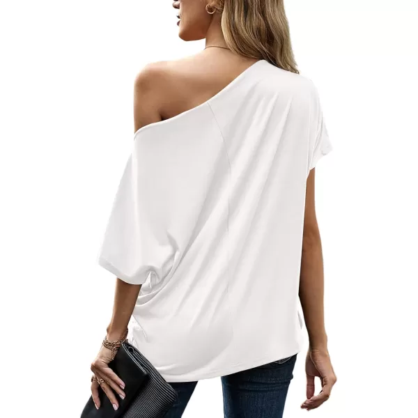 LYANER Women's Off Shoulder Twist Knot Batwing Sleeve Loose Tunic T Shirt Blouse Top