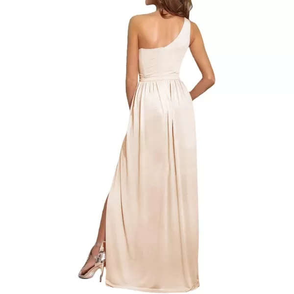 LYANER Women's One Shoulder High Split Sleeveless Ruched Sexy Cocktail Maxi Long Dress