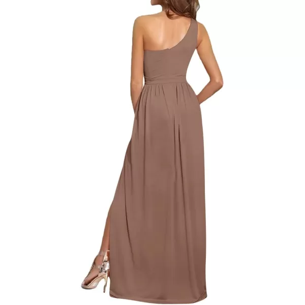 LYANER Women's One Shoulder High Split Sleeveless Ruched Sexy Cocktail Maxi Long Dress