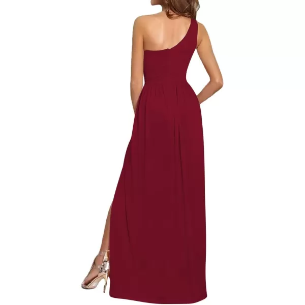LYANER Women's One Shoulder High Split Sleeveless Ruched Sexy Cocktail Maxi Long Dress
