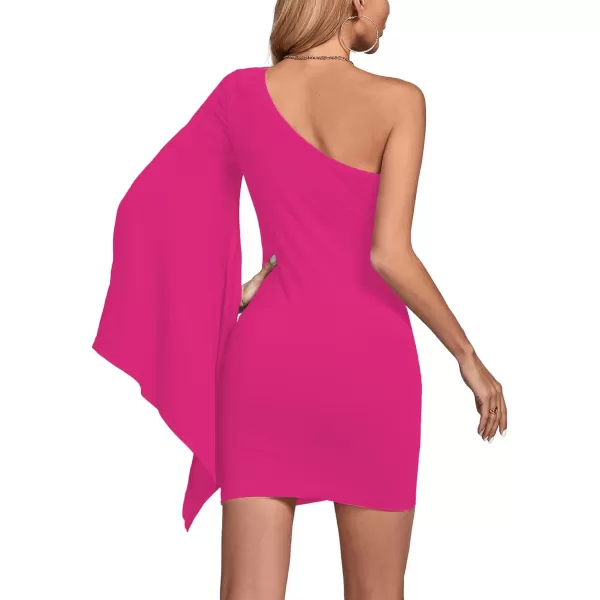 LYANER Women's One Shoulder Long Sleeve Ruched Mini Dress Bodycon Pencil Party Cocktail Mini Dress