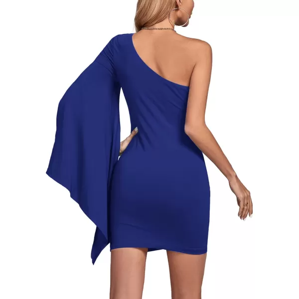 LYANER Women's One Shoulder Long Sleeve Ruched Mini Dress Bodycon Pencil Party Cocktail Mini Dress