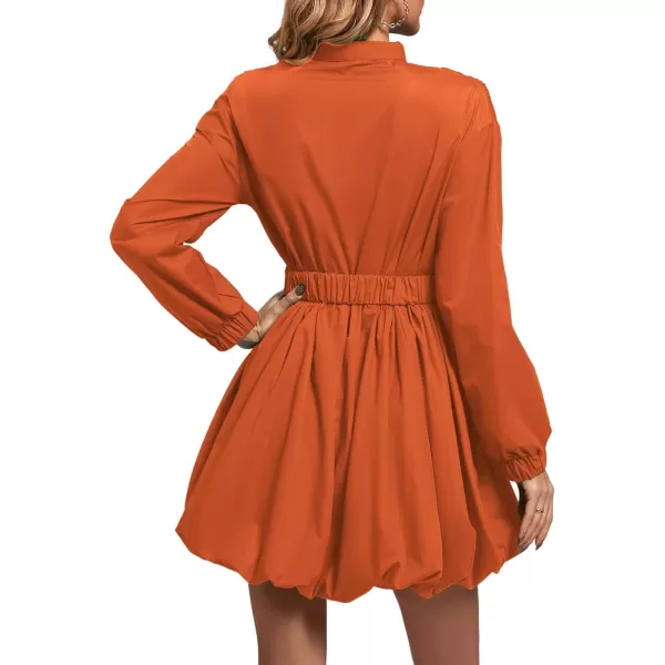 LYANER Women's Puff Long Sleeve V Neck Waist Belt Ruffle Casual A-Line Mini Dress