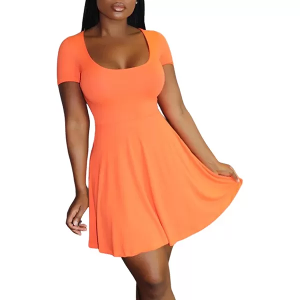 LYANER Women's Scoop Neck Short Sleeve Ruffle Hem A Line Flare Mini Basic Dress