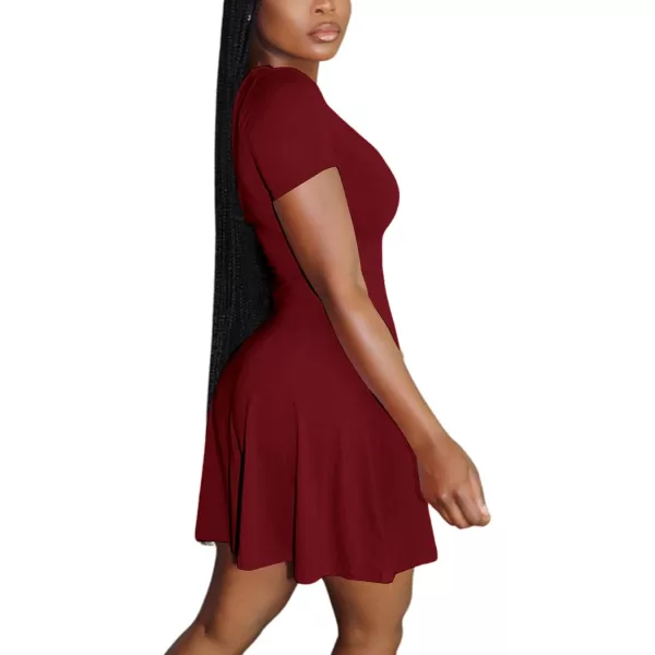 LYANER Women's Scoop Neck Short Sleeve Ruffle Hem A Line Flare Mini Basic Dress