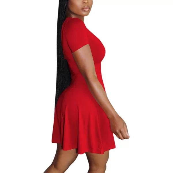 LYANER Women's Scoop Neck Short Sleeve Ruffle Hem A Line Flare Mini Basic Dress