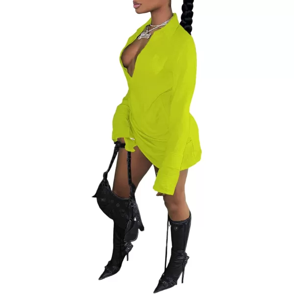 LYANER Women's Sexy Collar V Neck Wrap Hem Long Sleeve Club Party Bodycon Mini Dress