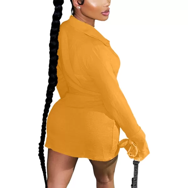 LYANER Women's Sexy Collar V Neck Wrap Hem Long Sleeve Club Party Bodycon Mini Dress
