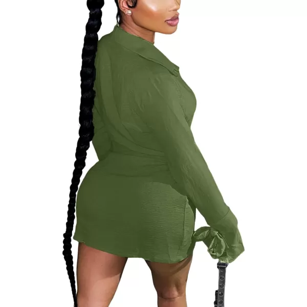 LYANER Women's Sexy Collar V Neck Wrap Hem Long Sleeve Club Party Bodycon Mini Dress
