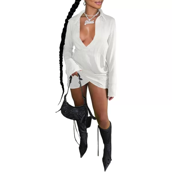 LYANER Women's Sexy Collar V Neck Wrap Hem Long Sleeve Club Party Bodycon Mini Dress