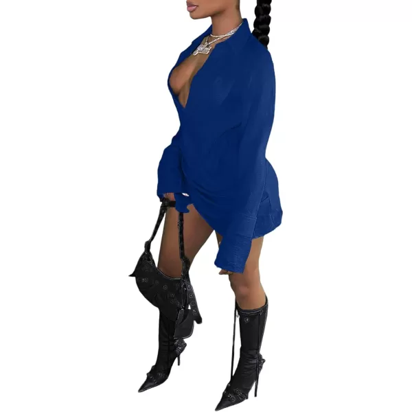 LYANER Women's Sexy Collar V Neck Wrap Hem Long Sleeve Club Party Bodycon Mini Dress