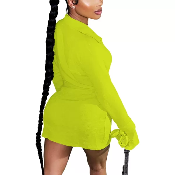 LYANER Women's Sexy Collar V Neck Wrap Hem Long Sleeve Club Party Bodycon Mini Dress