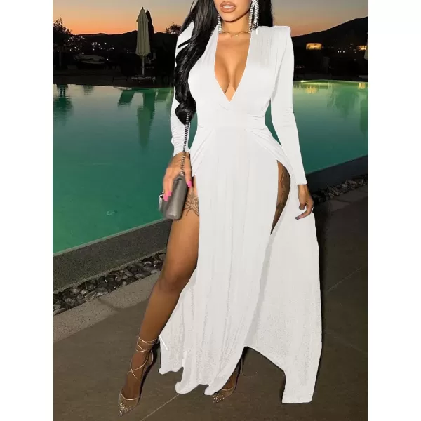 LYANER Women's Sexy Deep V Neck High Split Side Long Sleeve Long Cocktail Dress