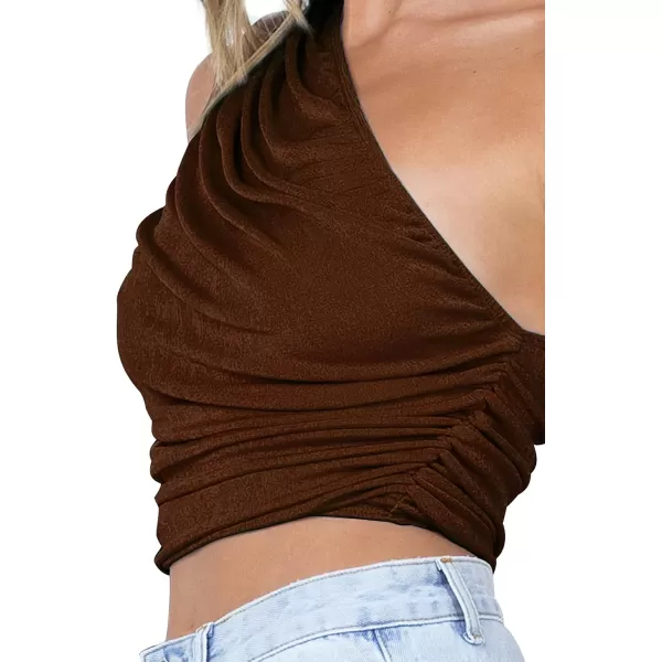 LYANER Women's Sexy Ruched One Shoulder Sleeveless Crop Top Strappy Cami Tank