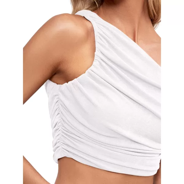 LYANER Women's Sexy Ruched One Shoulder Sleeveless Crop Top Strappy Cami Tank