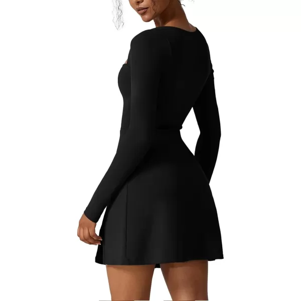 LYANER Women's Sexy Square Neck Bodice Dresses Long Sleeve Side Slit A-Line Mini Dress