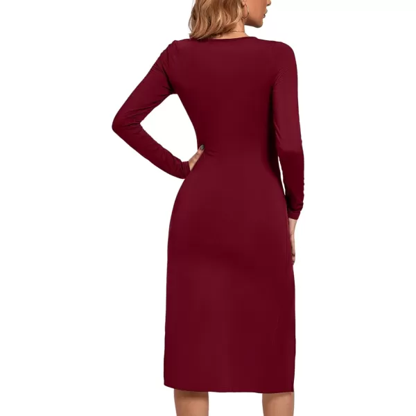 LYANER Women's Split Thigh Slit Hem Crew Neck Long Sleeve Solid Bodycon Midi Dress