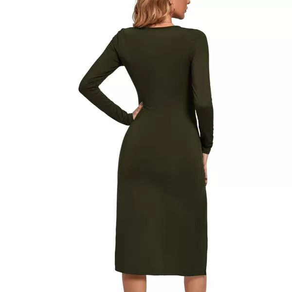 LYANER Women's Split Thigh Slit Hem Crew Neck Long Sleeve Solid Bodycon Midi Dress