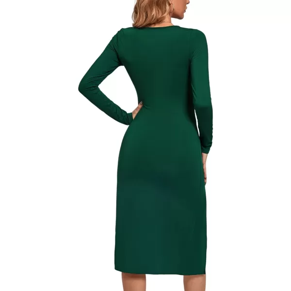 LYANER Women's Split Thigh Slit Hem Crew Neck Long Sleeve Solid Bodycon Midi Dress