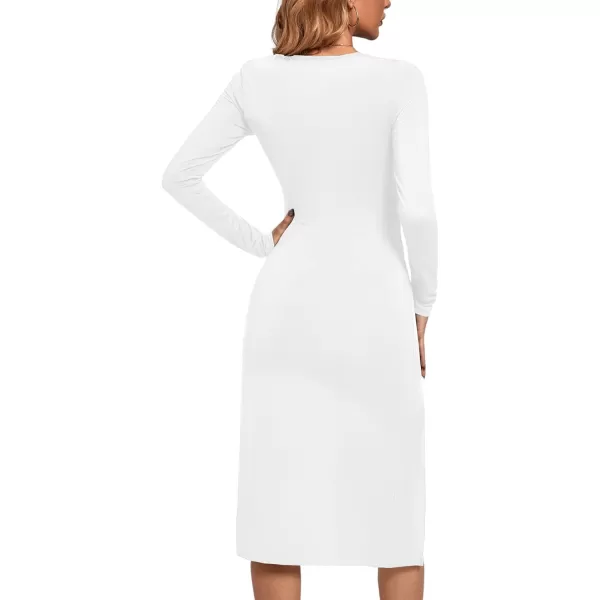 LYANER Women's Split Thigh Slit Hem Crew Neck Long Sleeve Solid Bodycon Midi Dress