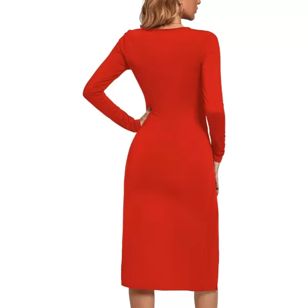 LYANER Women's Split Thigh Slit Hem Crew Neck Long Sleeve Solid Bodycon Midi Dress