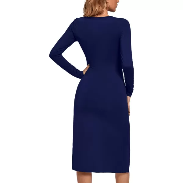 LYANER Women's Split Thigh Slit Hem Crew Neck Long Sleeve Solid Bodycon Midi Dress