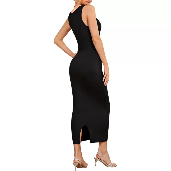 LYANER Women's Square Neck Strap Split Back Sleeveless Bodycon Cocktail Party Long Tank Dress