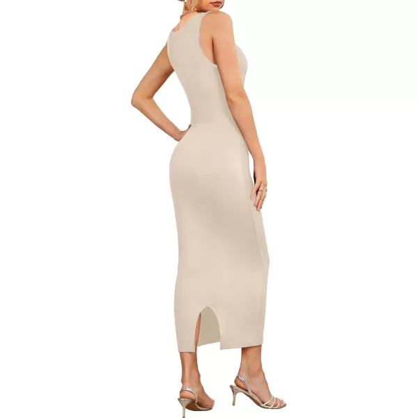 LYANER Women's Square Neck Strap Split Back Sleeveless Bodycon Cocktail Party Long Tank Dress