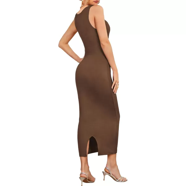 LYANER Women's Square Neck Strap Split Back Sleeveless Bodycon Cocktail Party Long Tank Dress