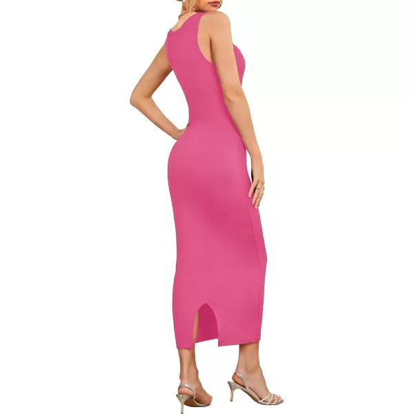 LYANER Women's Square Neck Strap Split Back Sleeveless Bodycon Cocktail Party Long Tank Dress