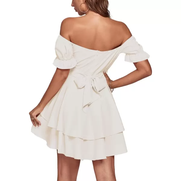 LYANER Women's Tie Back Off Shoulder Wrap Layer Ruffle Short Sleeve Mini Dress