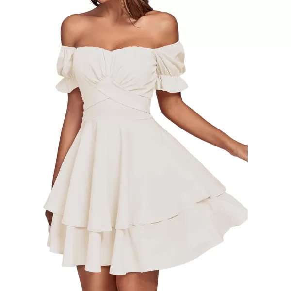 LYANER Women's Tie Back Off Shoulder Wrap Layer Ruffle Short Sleeve Mini Dress